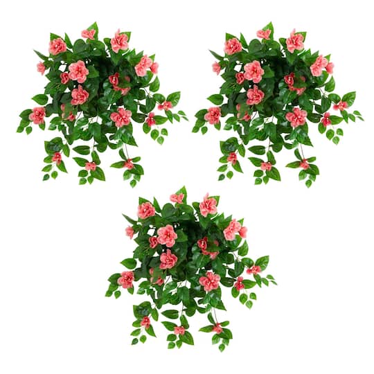24" UV Resistant Artificial Azalea Hanging Plants